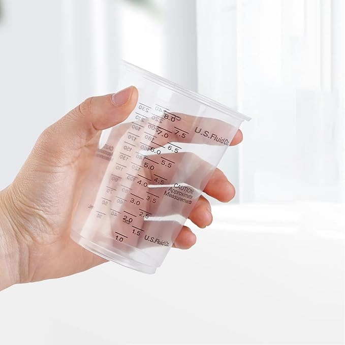 Clear Plastic Measuring Cups, 8oz Graduated Disposable and Reusable Mixing Cups for Resin, Paint, Stain, Cooking, Baking, and Crafts (100 Pack)