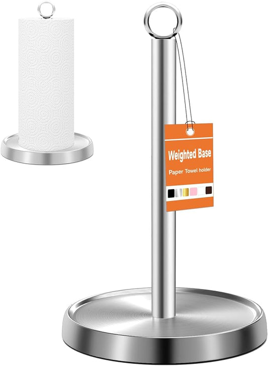 Paper Towel Holder Countertop, Stainless Steel, Weighted Base, Paper Towel Stand Holder for Kitchen Bathroom Farmhouse Essentials Decor Accessories, Silver by Awarmhome