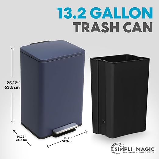 SIMPLI-Magic 50L / 13.2 Gallon Kitchen Trash Can - Soft-Close Lid, Hands-Free Step Pedal, Stainless Steel Garbage Can with Odor Filter, Smudge-Resistant Finish - Image 3