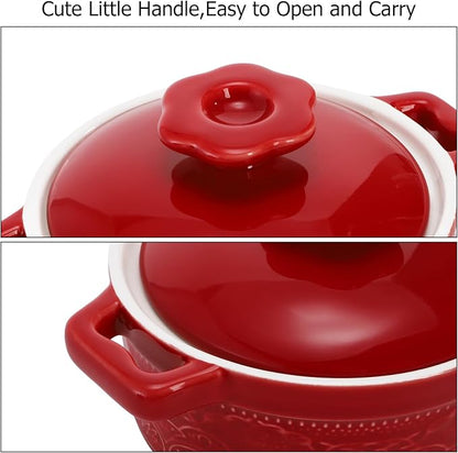 Hacaroa Set of 6 Mini Cocotte with Lid, 8 Oz Ceramic Ramekins with Handles, Small Casserole Dishes Individual Serving Pot for Baking, Soufflé, Soup, Cobbler, Oven Safe, 6 Colors