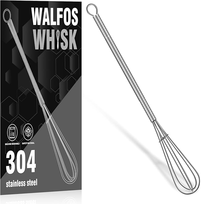 Walfos Long Small Whisks Skinny Little Whisk 10 inch Tiny Mini Whisk With Long Handle for Mixing Sauces, Coffee, Cooking,Beating, Blending Ingredients, by Walfos