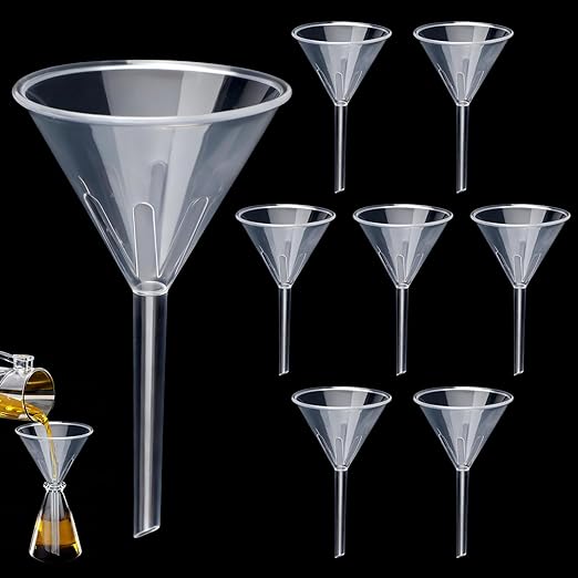 8 Pcs 3.5 Inch Wide Mouth Plastic Funnels,Multi-Purpose Clear Funnels with with Long Reaching Spout for Filling Water Bottles,Oils,Kitchen, Easy and Smooth Content Transfer