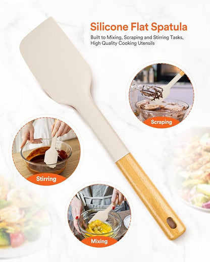 Silicone Heavy-Duty Spatula, Great For Tough Mixing And Stirring, Sturdy Bpa-Free Matte Silicone, Wooden Handle Rubber Scraper For Nonstick Cookwares (KHAKI)