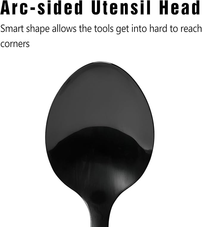304 Stainless Steel Cooking Spoon, 14 Inch Solid Basting Spoon with Silicone Non-Slip Handle, Heavy Duty Serving Spoon for Stirring, Scooping, Mixing, Serving Soups, Sauces, Rice, Black