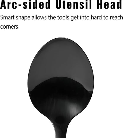 304 Stainless Steel Cooking Spoon, 14 Inch Solid Basting Spoon with Silicone Non-Slip Handle, Heavy Duty Serving Spoon for Stirring, Scooping, Mixing, Serving Soups, Sauces, Rice, Black