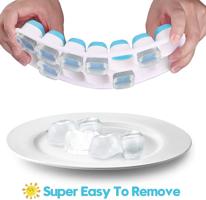 Silicone Ice Cube Tray, Jrisbo 4 Pack Easy-Release & Flexible 14-Ice Cube Trays with Spill-Resistant Removable Lid, Stackable Ice Trays with Covers for Freezer, Cocktail (Blue) - Image 2