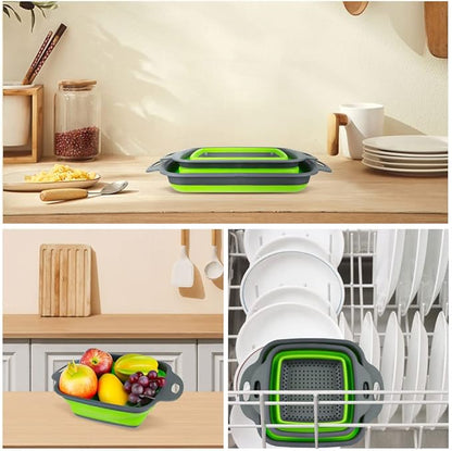 AUAUY 2 PCS Collapsible Colander Set, Square Silicone Folding Colander with Plastic Handles, Eco-Friendly Large Hole Kitchen Strainer for Draining Pasta Vegetables Fruits-1 Large and 1 Small - Image 8
