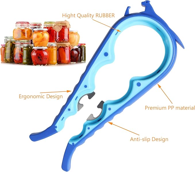Latest Jar Opener Bottle Opener for Weak Hands, 6 in 1 Multi Function Can Opener Bottle Opener Kit with Silicone Handle Easy to Use for Children, Elderly and Arthritis Sufferers(JAR-Blue3.0) - Image 6