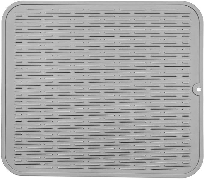 MicoYang Silicone Dish Drying Mat for Multiple Usage,Easy clean,Eco-friendly,Heat-resistant Silicone Mat for Kitchen Counter or Sink,Refrigerator or Drawer Liner Grey XL 18 inches x 16 inches by MicoYang