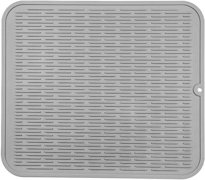 MicoYang Silicone Dish Drying Mat for Multiple Usage,Easy clean,Eco-friendly,Heat-resistant Silicone Mat for Kitchen Counter or Sink,Refrigerator or Drawer Liner Grey XL 18 inches x 16 inches by MicoYang
