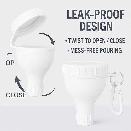 2 Pack Protein Powder Container to Go - Mini Funnel with Keychain and Keyring, Water Bottle Funnel for Shakers（White） - Image 3