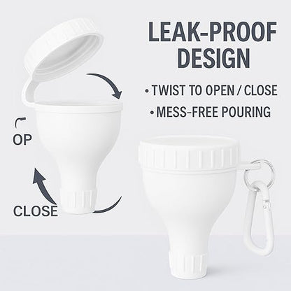 2 Pack Protein Powder Container to Go - Mini Funnel with Keychain and Keyring, Water Bottle Funnel for Shakers（White） - Image 3