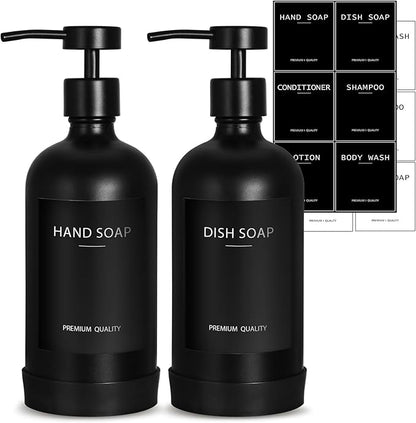 Black Glass Soap Dispenser with Stainless Steel Pump, 16.9 Fl oz Soap Dispenser Set for Kitchen, Matte Black Hand Dish Soap Dispensers for Kitchen and Bathroom, Lotion Dispenser Bathroom Decor by RYTOXILOBrightenUpYourHome