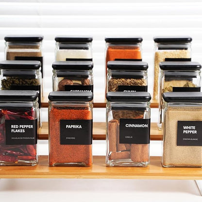 APT 1101 Glass Storage Jars with Bamboo Lid, glass canisters with airtight lids, Clear jars with lids for Spice, Cookie, Candy, Tea, Coffee Bean and Rice (Black, Spice Jar Set (4 oz, set of 12)) - Image 8