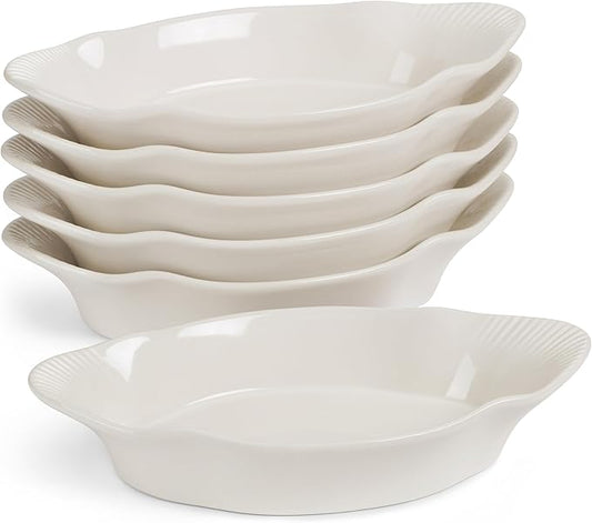 Au Gratin Baking Dishes, by Kook, Mini Casserole Dish, Set of 6, for Banana Split, Oven and Microwave Safe, Dishwasher Safe, Ceramic Dishes, Lasagna & Cobblers, Individual Serving, 12 oz (Ivory) by Kook