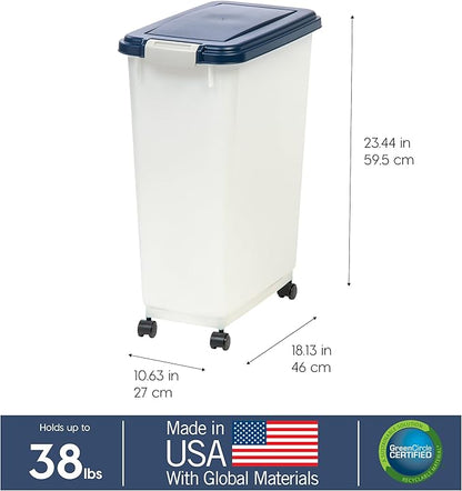 IRIS USA Airtight Dog Food Storage Container, Up to 38 lbs, Attachable Wheels, For Dog Cat Bird and Other Pet Food Storage Bin, Keep Fresh, Easy Mobility, BPA Free, Navy/Pearl - Image 4