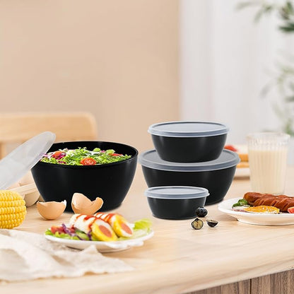 4-Piece Classic Plastic Prep Bowls with Lids, Nesting Plastic Small Mixing Bowl Set for Mixing, Baking, Prepping, Cooking and Serving Food, Microwave and Dishwasher Safe (Black) - Image 6