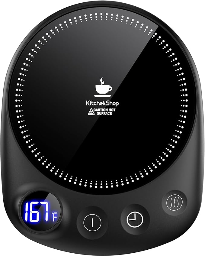 Coffee Mug Warmer - Fastest Heating & Highest Temperature, Coffee Cup Warmer for Desk Auto Shut Off, 4 Temp Settings & 1-12H Timer, Smart Electric Beverage Warmer for Coffee, Tea (Black) by Kitchekshop