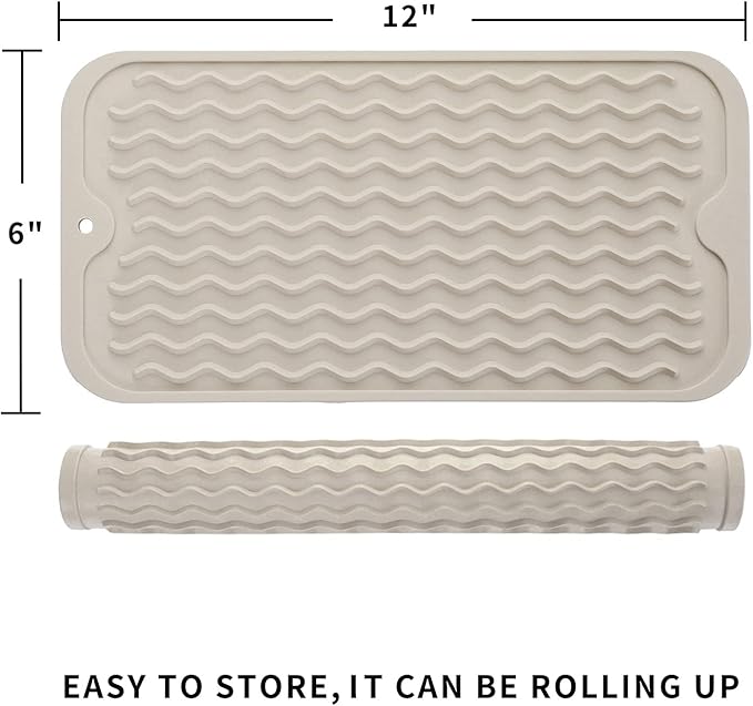 MicoYang Silicone Dish Drying Mat for Multiple Usage,Easy clean,Eco-friendly,Heat-resistant Silicone Mat for Kitchen Counter or Sink,Refrigerator or Drawer Liner Tapioca S 12 inches x 6 inches - Image 2