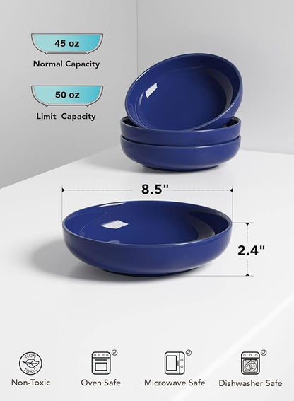 LE TAUCI Pasta Bowls 45 oz, Salad Bowls Set for Serving Soup, Pasta, Noodle, Dinner, Large Kitchen Bowl Plates, Microwave Safe - 8.5 Inch, Set of 4, Blue - Image 5