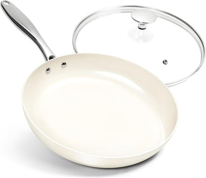 MICHELANGELO 12 Inch Frying Pan with Lid, Large Nonstick Skillet with Ergonomic Handle, Non-Toxic Ceramic Fry Pan, Oven-Safe, White by Michelangelo