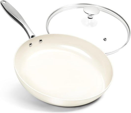 MICHELANGELO 12 Inch Frying Pan with Lid, Large Nonstick Skillet with Ergonomic Handle, Non-Toxic Ceramic Fry Pan, Oven-Safe, White by Michelangelo