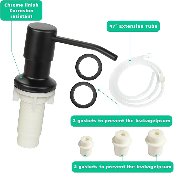 Soap Dispenser for Kitchen Sink, Built in Sink Soap Dispenser, Countertop Soap Dispenser Pump with 47" Extension Tube kit, No Need to Fill Little Bottle Again, Black - Image 8