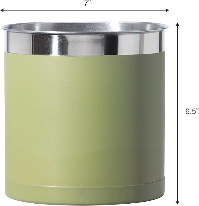 Oggi Stainless Steel Jumbo Utensil Holder - 7" Utensil Caddy, Weighted Base for Stability - Extra Large Utensil Crock and Countertop Utensil Organizer, Olive - Image 5