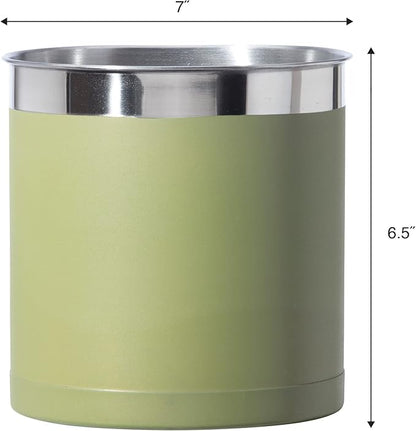 Oggi Stainless Steel Jumbo Utensil Holder - 7" Utensil Caddy, Weighted Base for Stability - Extra Large Utensil Crock and Countertop Utensil Organizer, Olive - Image 5