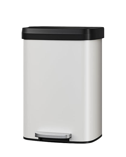 Garvee 13 gal / 50 L Metal Trash Can with Lid, Large Garbage Can for Kitchen, Rustproof Step-on Kitchen Metal Trash Bin with Liner Rim, Rear Handle, Soft Close Plastic Lid, White by Garvee