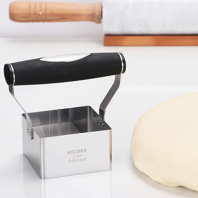 HULISEN Square Biscuit Cutter, 2.75 Inch Stainless Steel Cookie Cutter with Soft Grip Handle for Thick Dough, Professional Baking Dough Tools, Dishwasher Safe, Gift Package (2.75" Square Cutter)