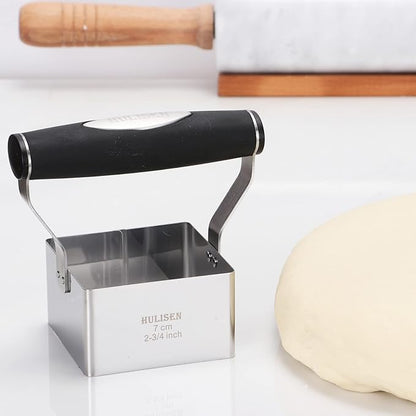 HULISEN Square Biscuit Cutter, 2.75 Inch Stainless Steel Cookie Cutter with Soft Grip Handle for Thick Dough, Professional Baking Dough Tools, Dishwasher Safe, Gift Package (2.75" Square Cutter)