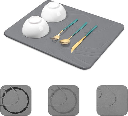 Snuggery Stone Drying Mat for Kitchen Counter - 18"x14" Dirt-Resistant Quick Drying Fast Absorbent Non-Slip Diatomite Mat, Natural Diatomaceous Earth Dish Drying Pad for Dish Rack(Dark Grey) by snuggery