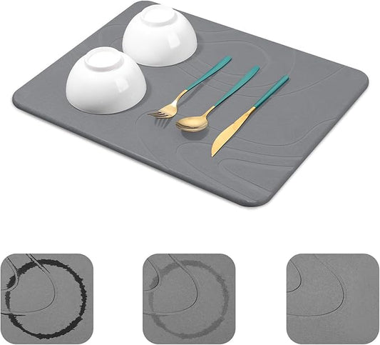 Snuggery Stone Drying Mat for Kitchen Counter - 18"x14" Dirt-Resistant Quick Drying Fast Absorbent Non-Slip Diatomite Mat, Natural Diatomaceous Earth Dish Drying Pad for Dish Rack(Dark Grey) by snuggery