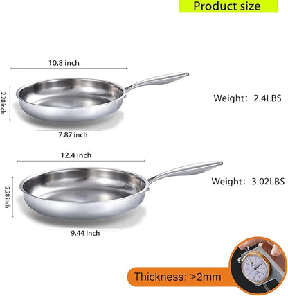 DELARLO Tri-Ply Stainless Steel Pan, 18/10 Frying Pan, Oven Safe Up to 600°F, Nontoxic Cookware, Compatible with All Cooktops Skillet, Durable, Fast Even Heat Fry Pan,10+12 inch Pan - Image 3