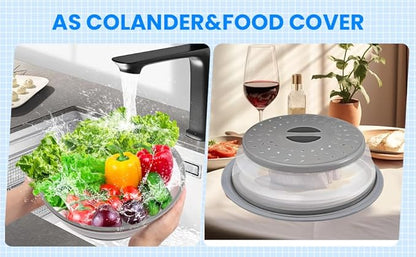 Microwave Cover for Food and Silicone Mat Collapsible Microwave Splatter Cover, Microwave Plate & Dish Cover with Easy Grip Handle, BPA-Free, 10.5” Cover&12.2” Mat, Dishwasher Safe (Grey) - Image 2