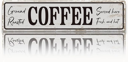 Coffee Signs for Coffees Corner Decor, Ground Roasted Coffee Served Here Sign, Retro Metal Tin Sign, Farmhouse Kitchen Wall Decor, Cafe Decoration, Decorative Metal Wall Signs 15.8x4 Inches by Unknown
