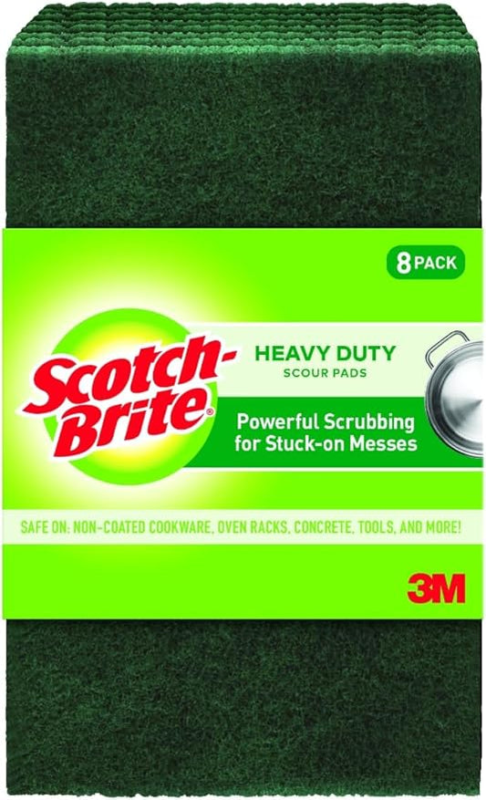 Scotch-Brite Heavy Duty Scouring Pad,Dish Scrubber for Kitchen + Outdoor,8 Scrub Pads for Uncoated Pots and Pans,Cast Iron Cooktops,Grill Grates,Oven Racks,& BBQ,Durable,Long-Lasting,(Pack of 12) by Scotch-Brite