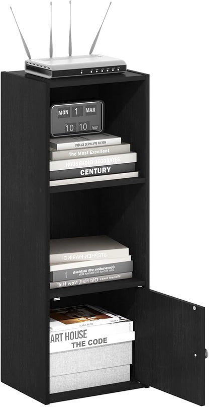 Furinno LUDER Book Shelf, 3-Tier Modern Bookshelf, Bookcase with 1 Door Storage Cabinet, 9.3 x 12 x 31.5, for Organization and Storage, for Living Room, Bedroom, Home Office, Blackwood by Furinno-FitsYourSpaceFitsYourBudget