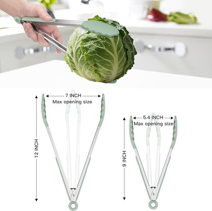 Hotec Premium Stainless Steel Locking Kitchen Tongs with Silicon Tips, Set of 2-9" and 12" Light Green - Image 8