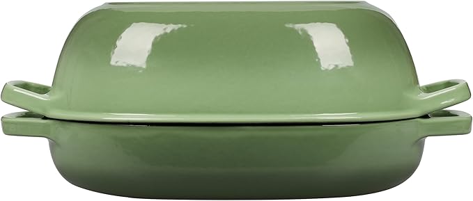 EDGING CASTING Enameled Cast Iron Oval Dutch Oven Pot with Lid, Dutch Oven for Sourdough Bread Baking, Bread Oven, Bread Dutch Oven, Oval Bread Pan, 7qt, Pistachio Green