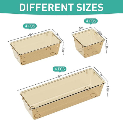 WOWBOX 6 Pack Clear Drawer Organizer Set, Acrylic Drawer Storage Trays, Storage Bins for Makeup, Cosmetics, Jewelries, Utensils, Gadgets, Office, Champagne - Image 2
