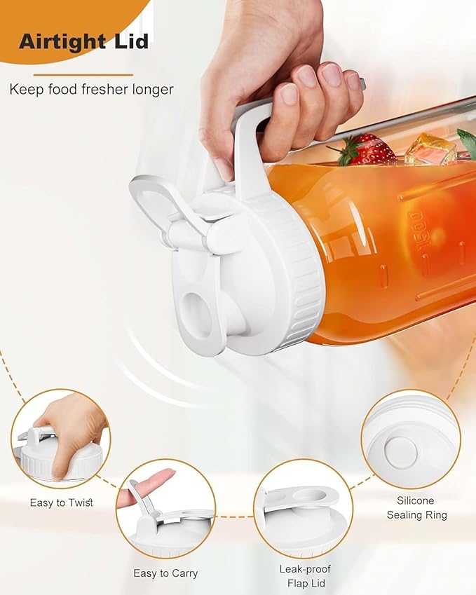 64oz Glass Pitcher, 2 Quart Mason Jar Pitcher with Lid and Spout | Wide Mouth | Airtight | Leakproof | Glass Water Jug for Juice, Sun Iced Tea, Cold Brew Coffee, Milk Storage, White - Image 4
