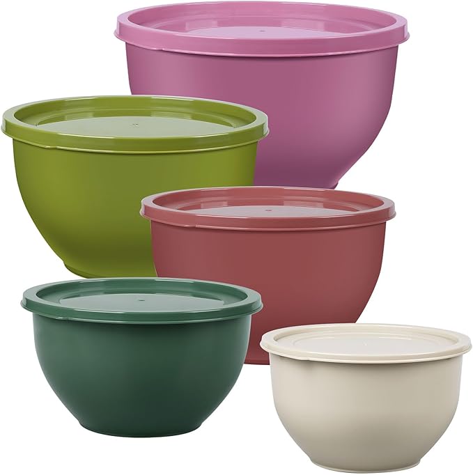Greentainer Plastic Mixing Bowls with Lids Set for Kitchen, 5 Set Nesting Bowls for Mixing, Baking, Prepping, Cooking and Serving Food, Mixing Bowls Dishwasher, Microwave Safe by Greentainer