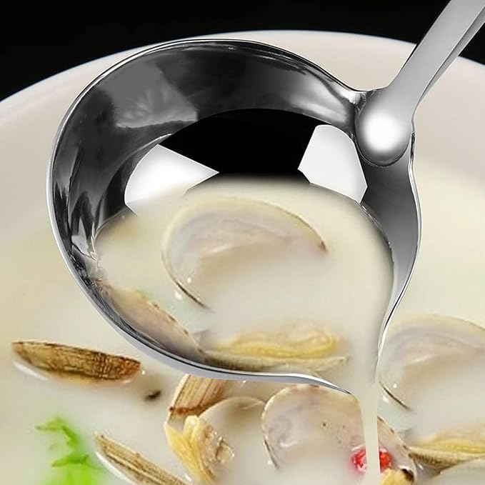 Soup Ladle 304 Stainless Steel Heavy Ladle with Pour Spout for Soups, Serving, Cooking, Stews and More 11.8 inch - Image 3