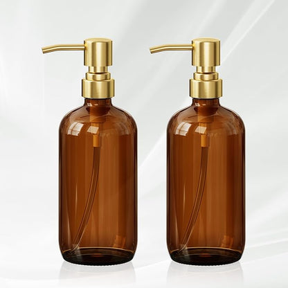 AmazerBath Amber Glass Soap Dispenser, 2 Pack Vintage Brown Bottle with Stainless Steel Pump,17 Oz Hand Dish Soap Dispenser Bottle, Modern Soap Dispensers for Bathroom Kitchen - Image 9
