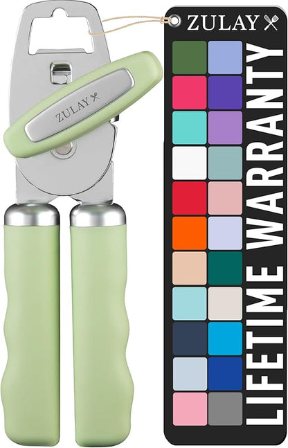 Zulay Kitchen Heavy Duty Stainless Steel Can Opener Manual with Bottle Opener - Rust Proof Manual Can Opener With Turn Knob & Comfy Soft Grip Handles - Pistachio by ZulayKitchen