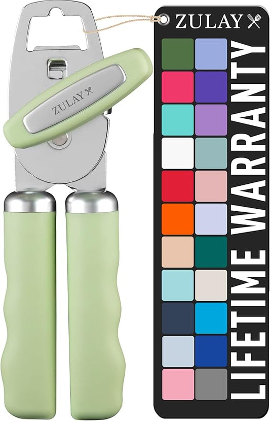Zulay Kitchen Heavy Duty Stainless Steel Can Opener Manual with Bottle Opener - Rust Proof Manual Can Opener With Turn Knob & Comfy Soft Grip Handles - Pistachio by ZulayKitchen
