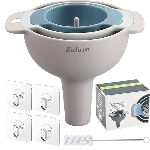 Set of 4 Funnels for Filling Bottles, BPA-Free Food Grade Kitchen Funnels with Detachable Strainer Filter for Kitchen Use Oil, Liquid, Dry Ingredients and Powder by Kalave