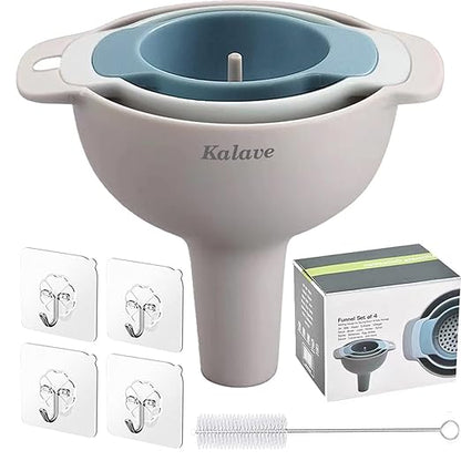 Set of 4 Funnels for Filling Bottles, BPA-Free Food Grade Kitchen Funnels with Detachable Strainer Filter for Kitchen Use Oil, Liquid, Dry Ingredients and Powder by Kalave